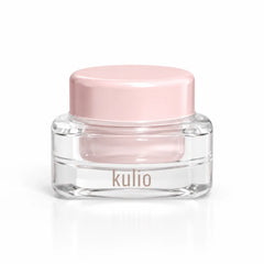 Kulio Moisturizing Face Cream in a clear glass jar with a soft pink lid on a white background.