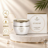 L'CHEAR Platinum Fresh Essence Face Cream jar with retail box for firming, hydrating, and brightening skin