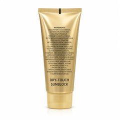 Back view of Lady Model Collagen Ultra SPF 90+ Dry Touch Sunscreen tube showing ingredients, directions, and product information