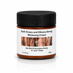MOOYAM Dark Knees and Elbows Strong Whitening Cream in an amber jar with a black lid and white label, shown on a white background.