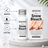 MOOYAM Snow Bleach 30ml bottle with retail box for face and body brightening, hydration, and even skin tone