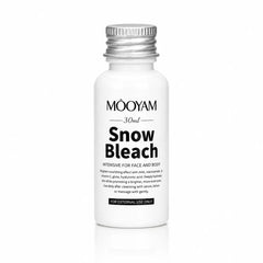 Front view of MOOYAM Snow Bleach 30ml bottle for face and body with skin brightening and even skin tone formula