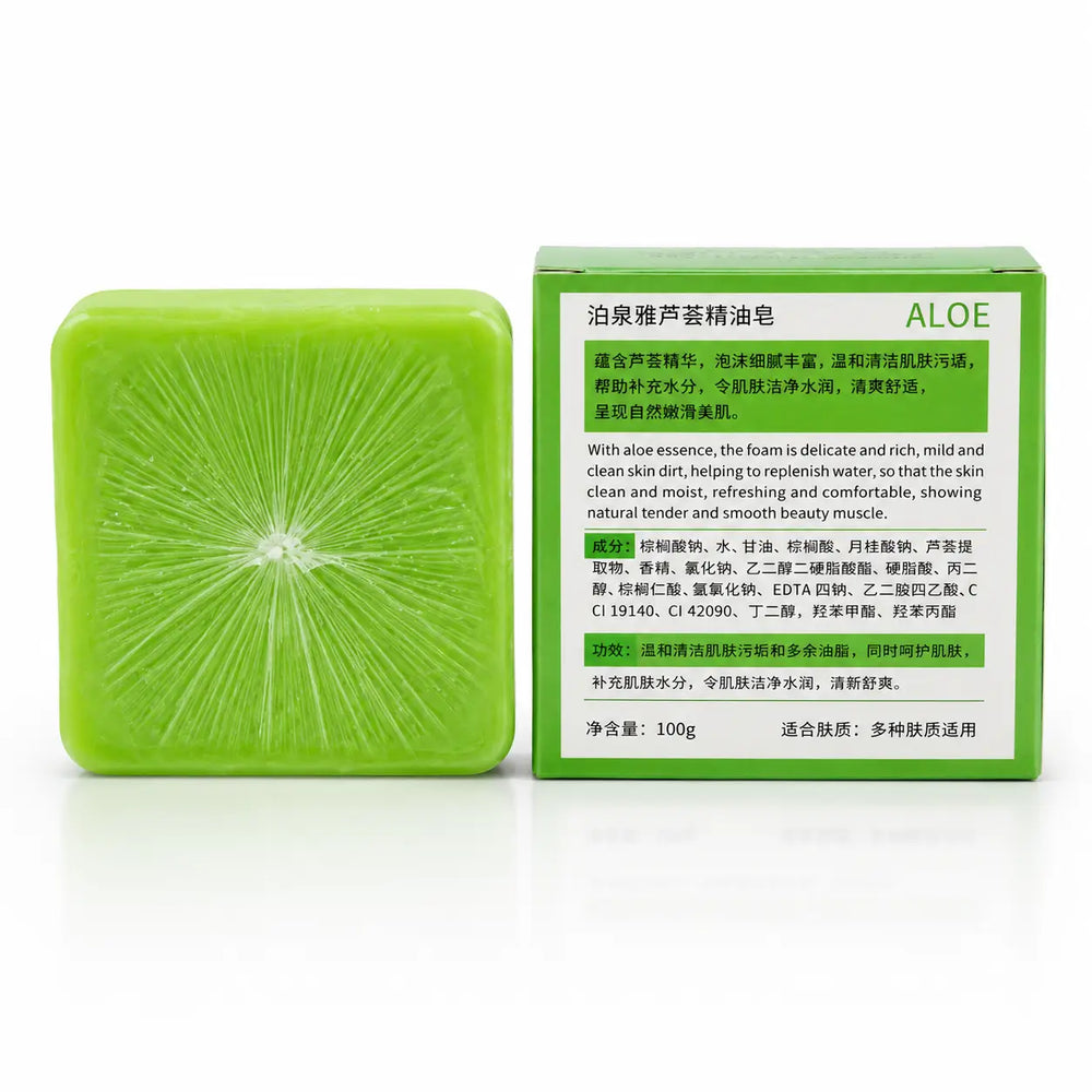 BIOAQUA aloe vera soap bar with green packaging box on a white background