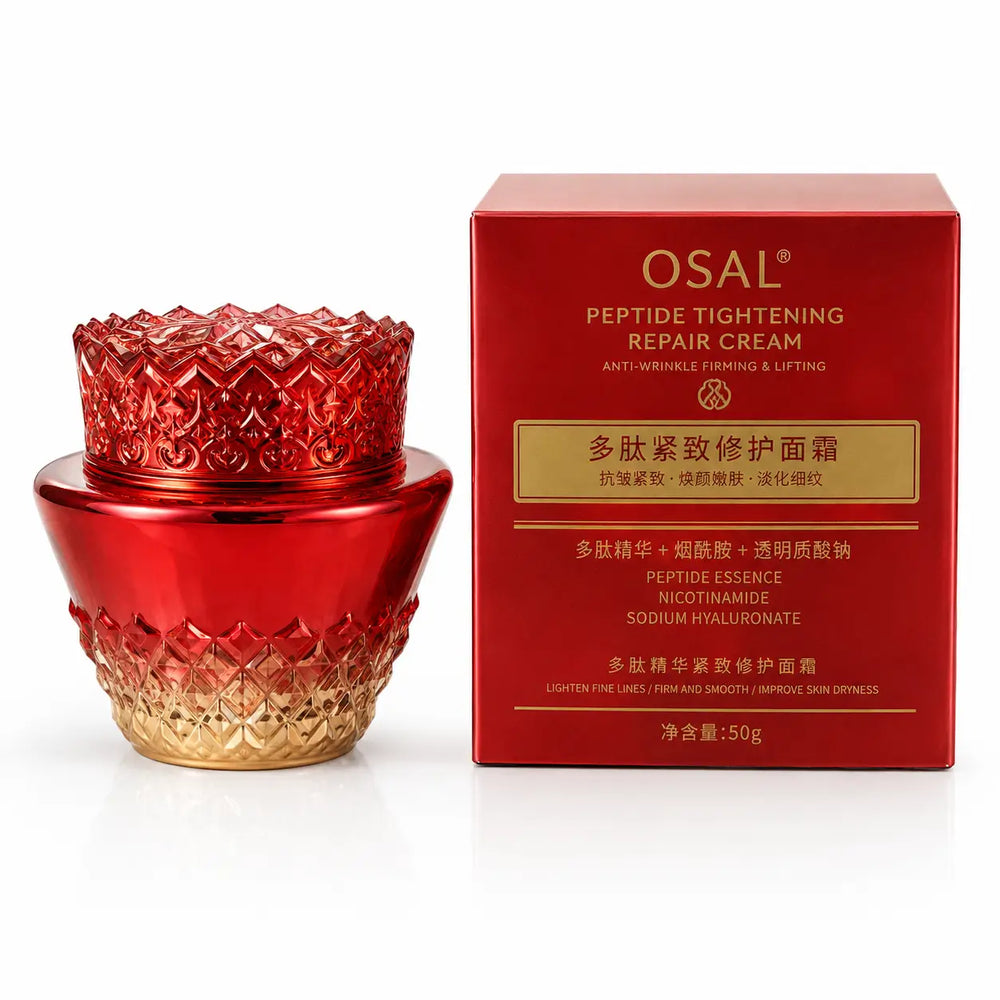 OSAL Peptide Tightening Repair Cream with red faceted jar and matching red packaging box