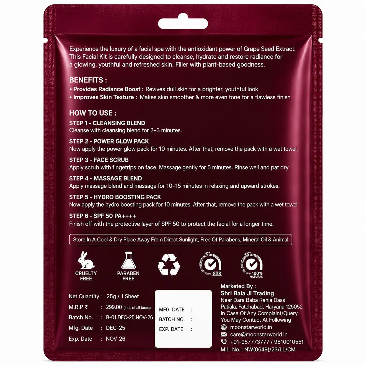 Red Wine Bridal Glow Facial Kit