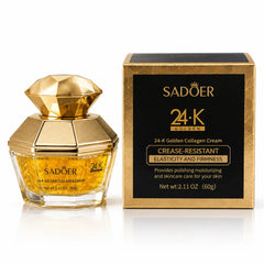 Sadoer 24K Golden Collagen Cream with faceted gold jar and black and gold retail box