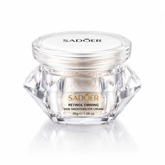 Sadoer Retinol Firming Eye Cream in a clear faceted glass jar