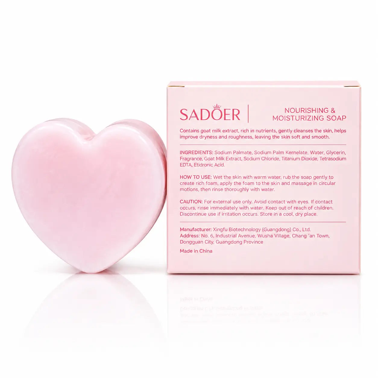 Sadoer nourishing and moisturizing pink heart-shaped soap with retail box