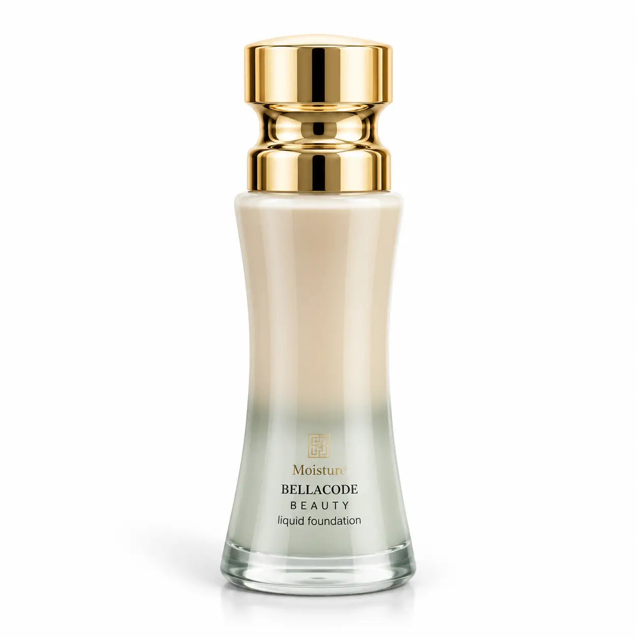 Bellacode Beauty Moisturizing liquid foundation in clear glass bottle with gold cap