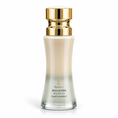Bellacode Beauty Moisturizing liquid foundation in clear glass bottle with gold cap