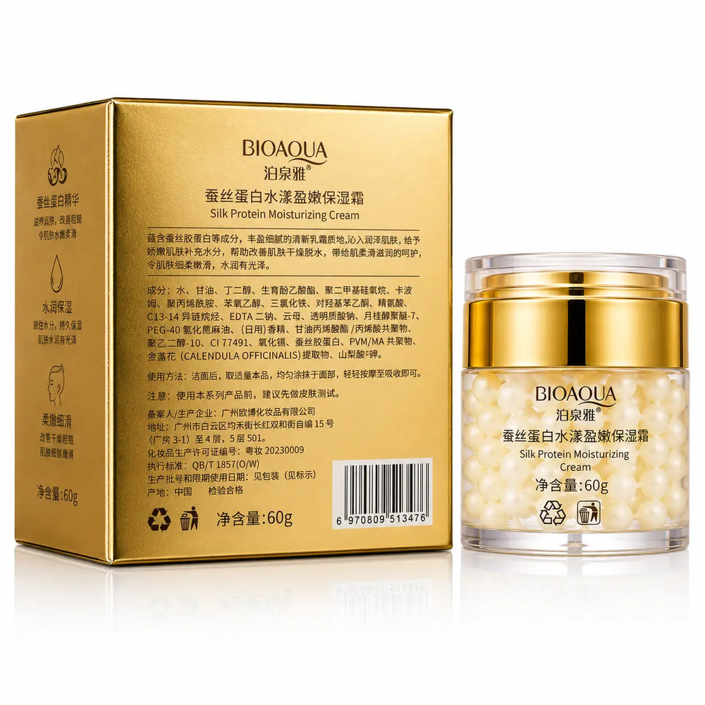 BIOAQUA Silk Protein Moisturizing Cream jar and packaging shown on a white background