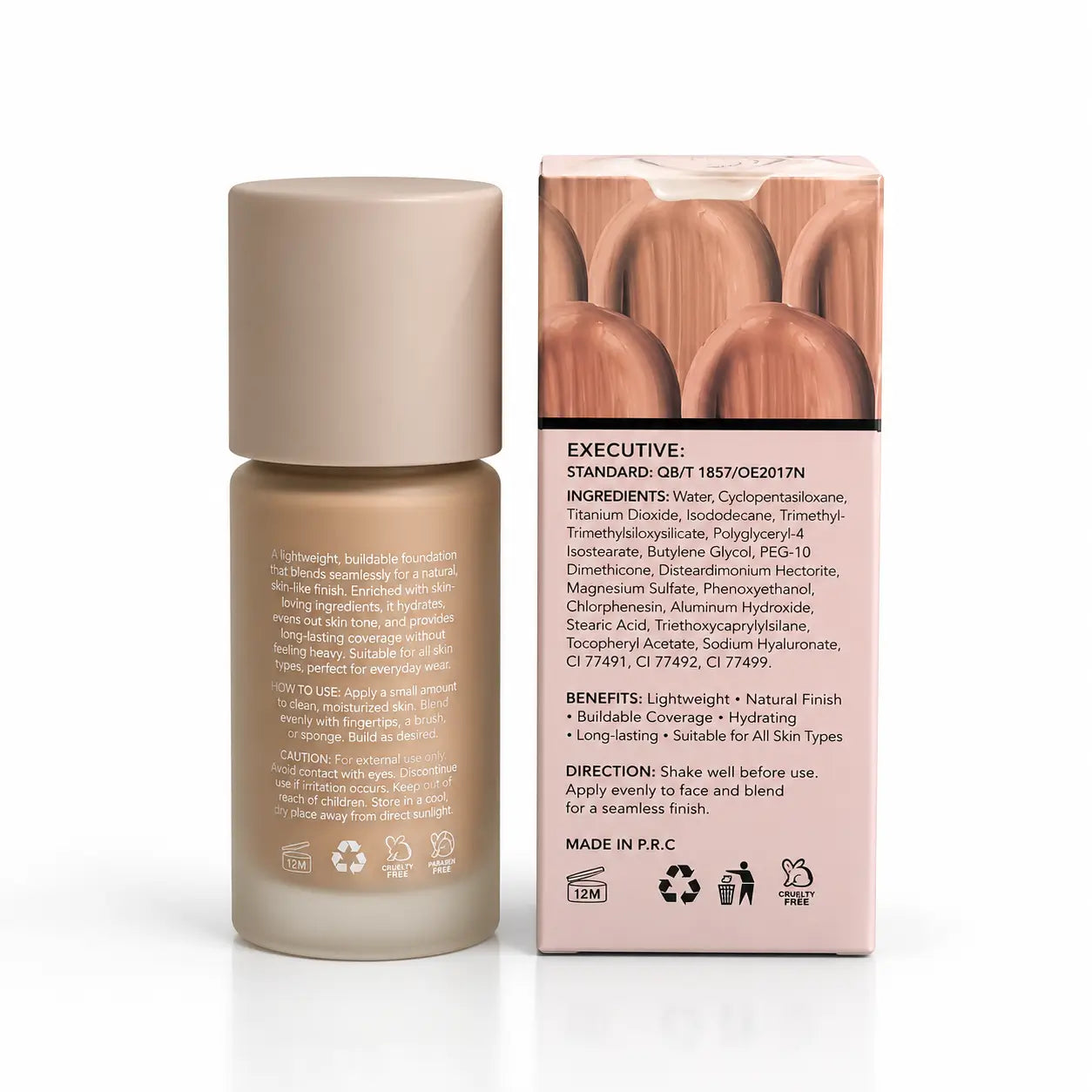 Bisimone Silky Ultra Wear Foundation bottle and pink packaging box back view
