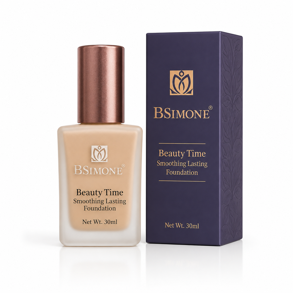 BSIMONE Beauty Time Smoothing Lasting Foundation with rose gold cap and blue packaging