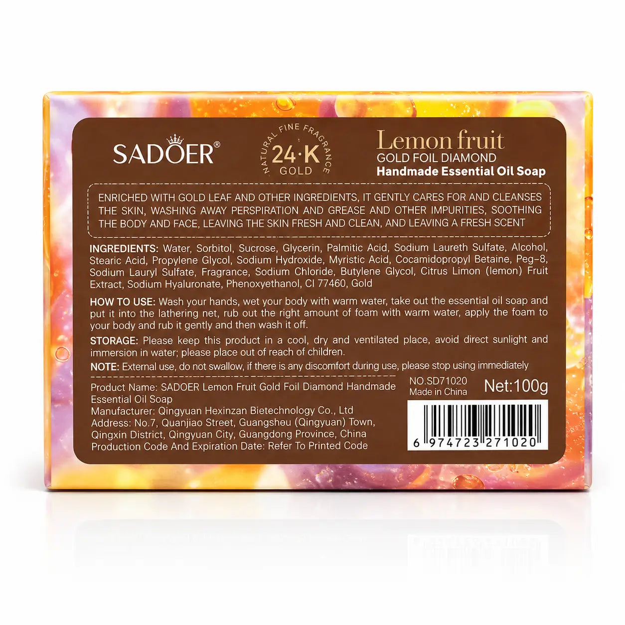 Gold foil lemon fruit soap for skin brightening and moisturizing