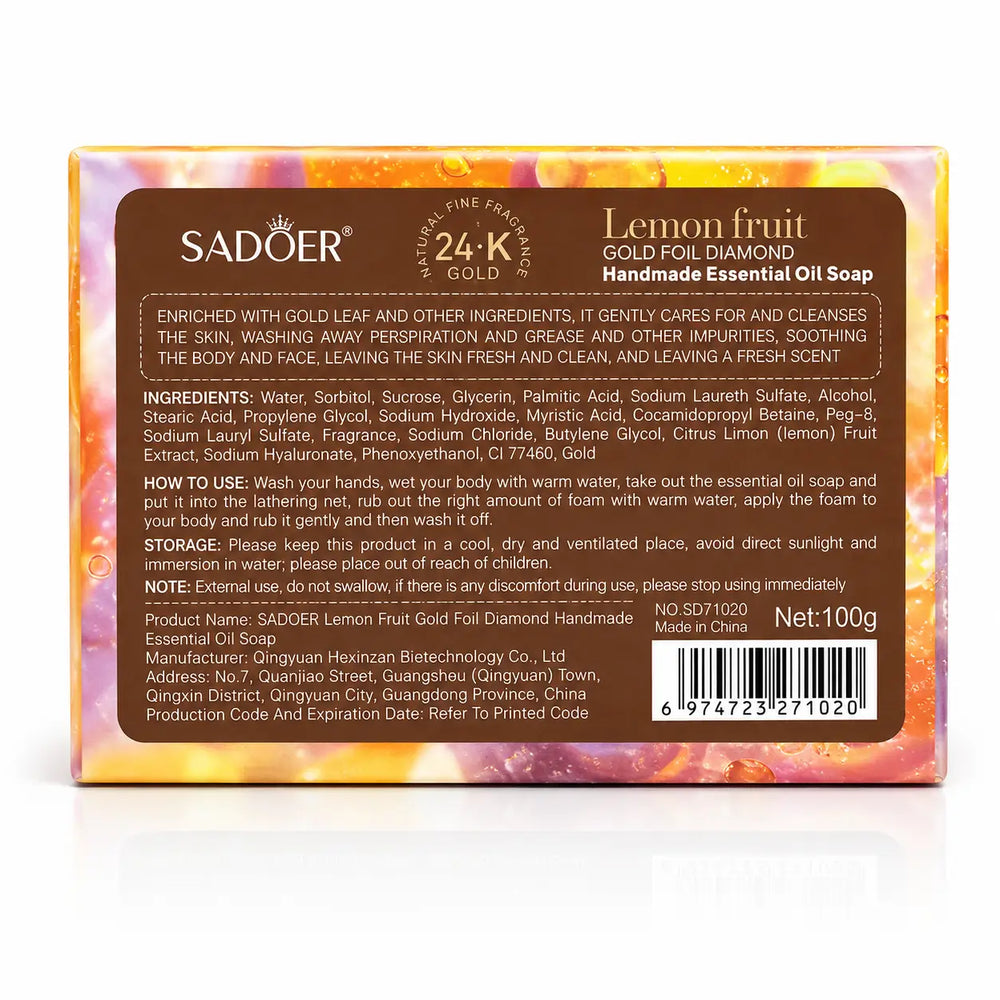 Gold foil lemon fruit soap for skin brightening and moisturizing