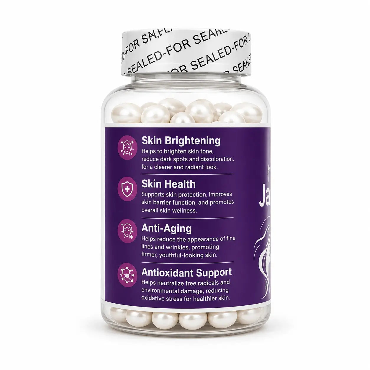 Japanese capsules supplement bottle with product information