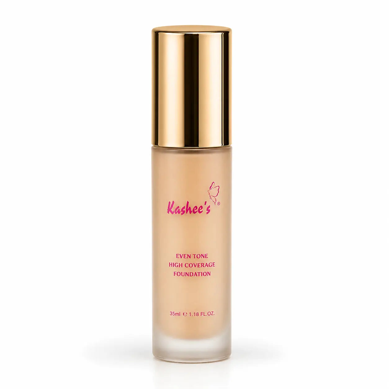 Kashees Even Tone High Coverage Foundation in frosted glass bottle with gold cap