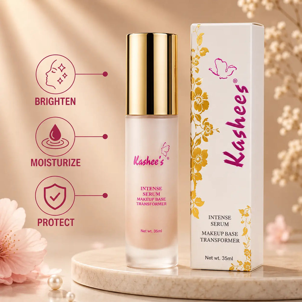 Kashees Intense Serum Makeup Base Transformer with gold cap and floral packaging