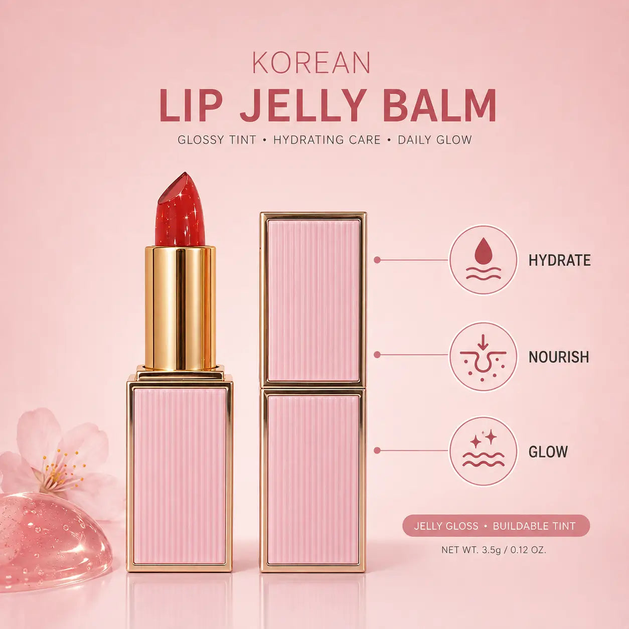 Korean Lip Jelly Balm with Glossy Tint for Hydrated, Nourished & Naturally Glowing Lips