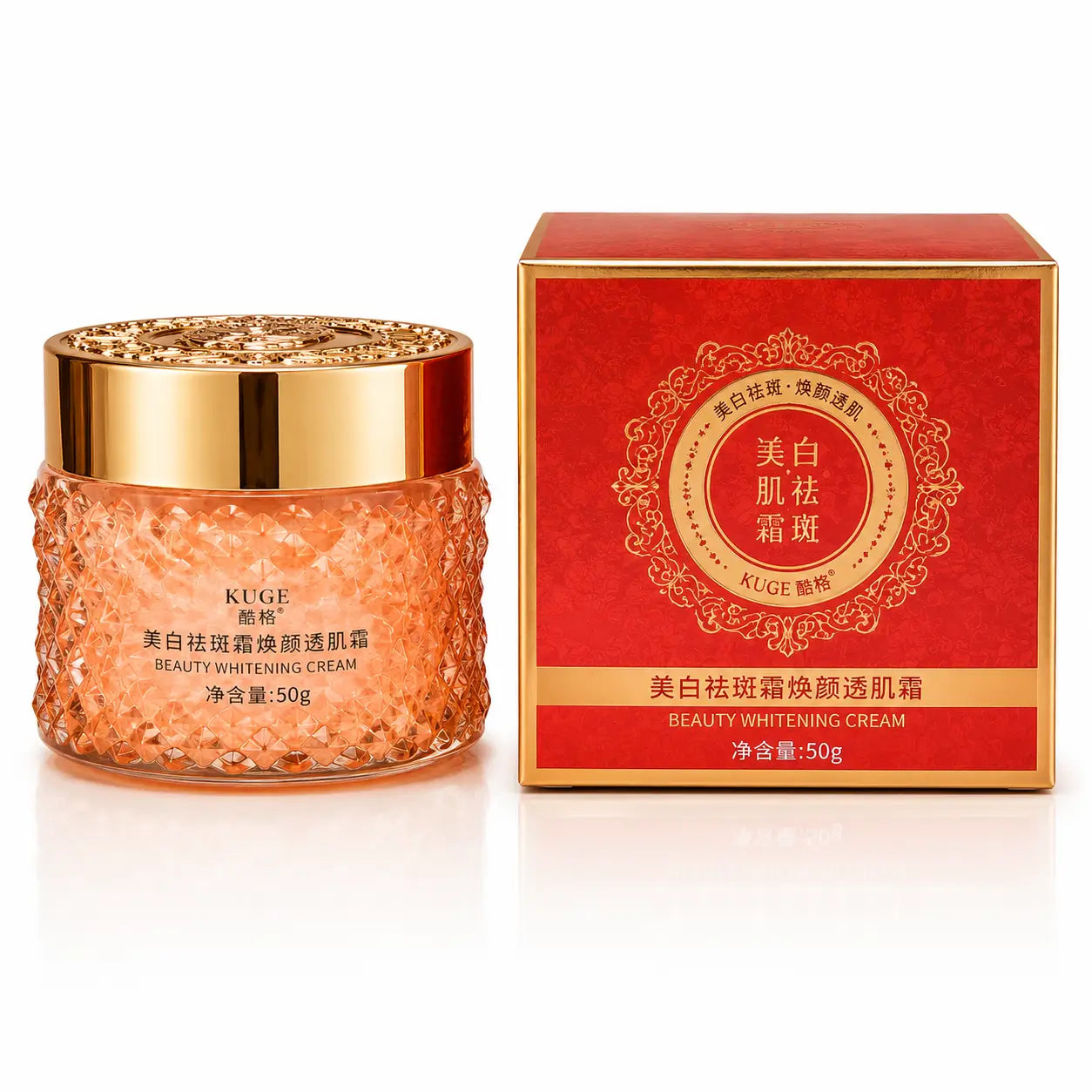 KUGE Beauty Whitening Face Cream 50g glass jar with retail box for brighter, smoother, and radiant skin