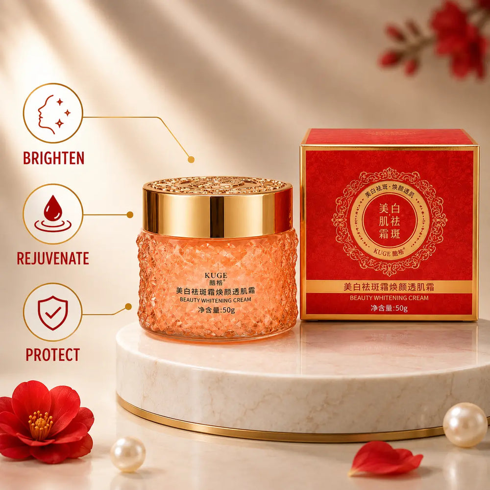 KUGE Beauty Whitening Face Cream 50g jar with retail box for brighter, rejuvenated, and protected skin