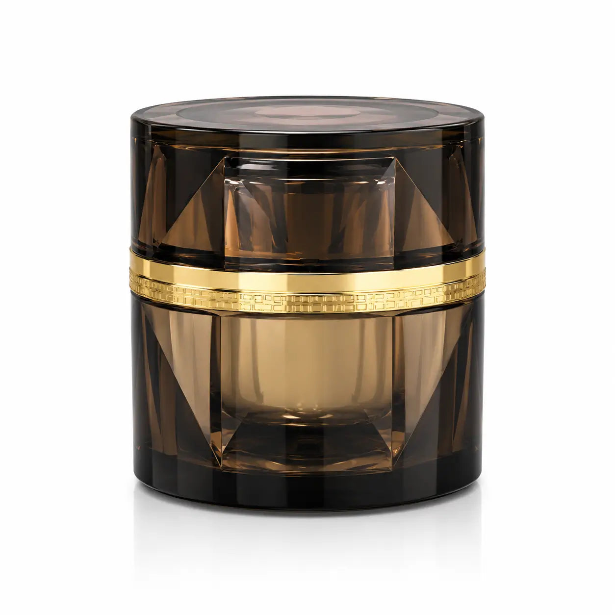 Empty KUGE Cordyceps Multi Effect Face Cream 50g amber cosmetic jar with gold band on a white background