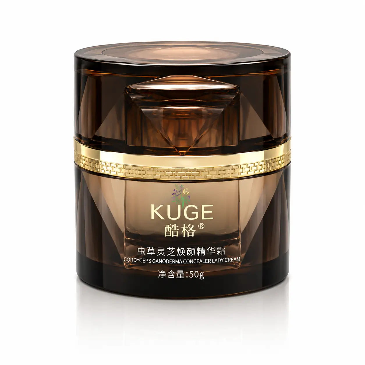 Front view of KUGE Cordyceps Multi Effect Face Cream 50g amber jar for nourishing, rejuvenating, and radiant skin
