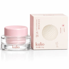 Kulio Moisturizing Face Cream in a clear glass jar with a pink lid, displayed beside its matching retail packaging on a white background.