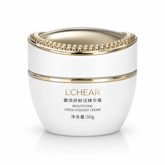 Front view of L'CHEAR Platinum Fresh Essence Face Cream 50g jar for hydrating, firming, and brightening skin