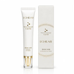 L'CHEAR Platinum Polypeptide Eye Cream tube with retail box for brightening, hydrating, and firming the under-eye area