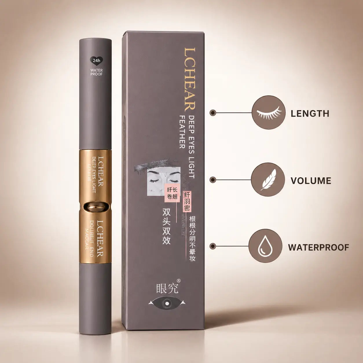 LCHEAR double end mascara for length volume and waterproof lashes