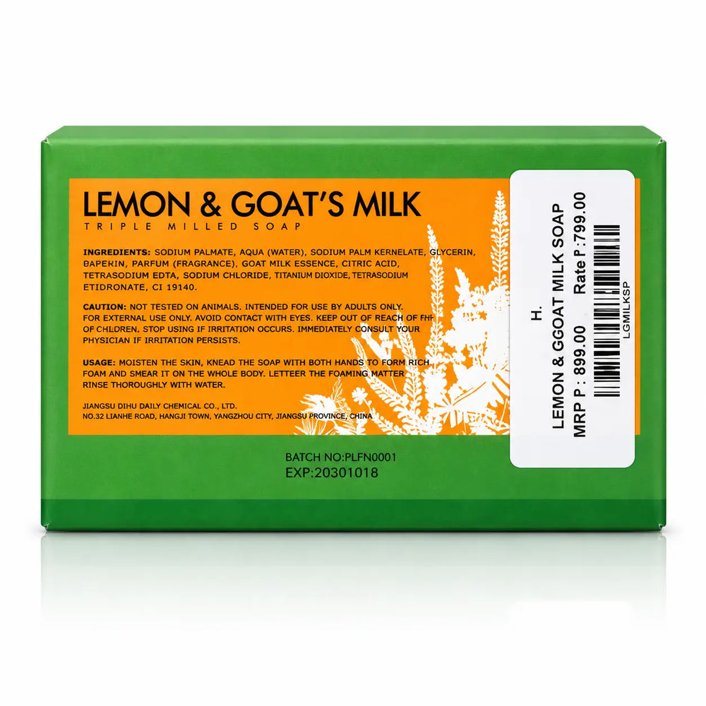 Lemon and goat milk triple milled soap for moisturizing and nourishing skin