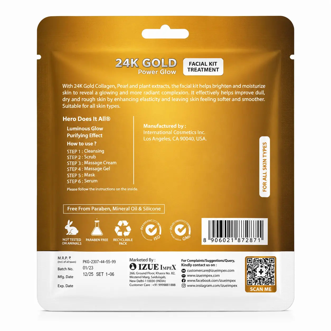 MoonStar 24K Gold Facial Kit Back Packaging