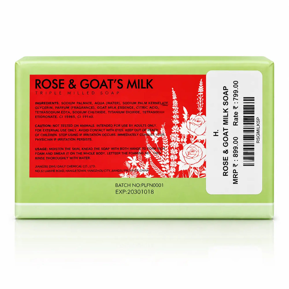 Rose and Goat's Milk Triple Milled Soap in green packaging