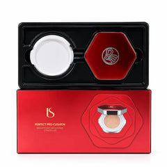 SADOER Perfect Pro-Cushion Moisturizing Concealer Cushion Foundation set with compact case, cushion refill, and retail packaging on a white background.