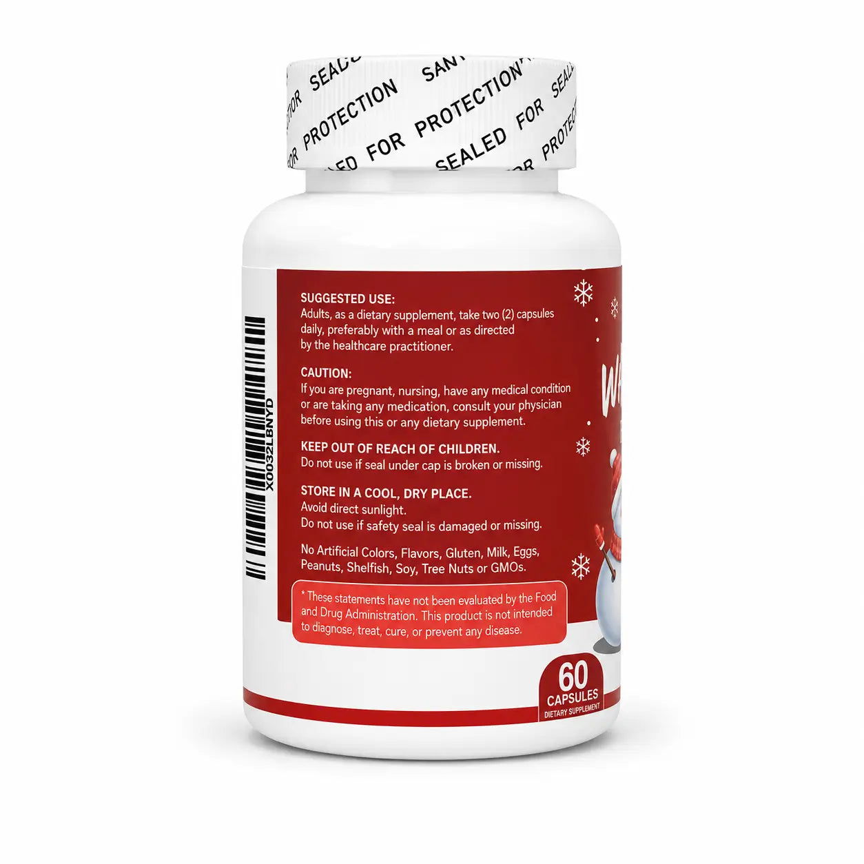 Skin whitening capsules bottle showing supplement ingredients and usage information
