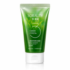 SOBAUTY Triple Ceramide Tea Face Wash in a green tube with triple ceramides for gentle cleansing, hydration, and skin barrier care.