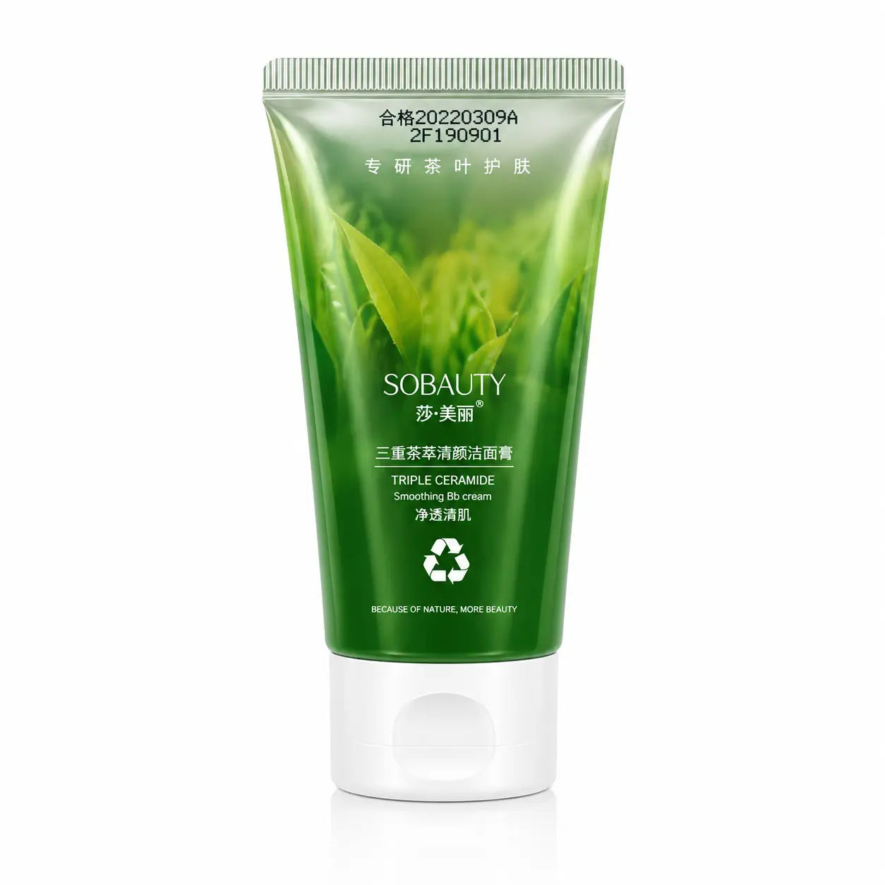 SOBAUTY Triple Ceramide Tea Face Wash cleansing tube enriched with ceramides to cleanse, hydrate, and refresh skin on a white background.