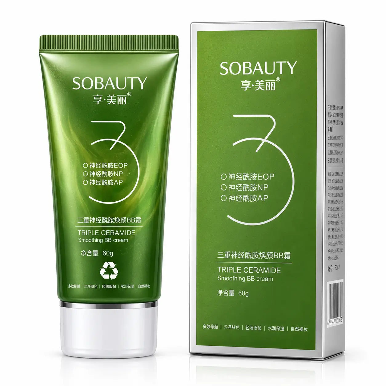 SOBAUTY Triple Ceramide Tea Face Wash tube with front retail box, formulated with triple ceramides for gentle cleansing, hydration, and skin barrier support.
Recommended Shopify Image Name