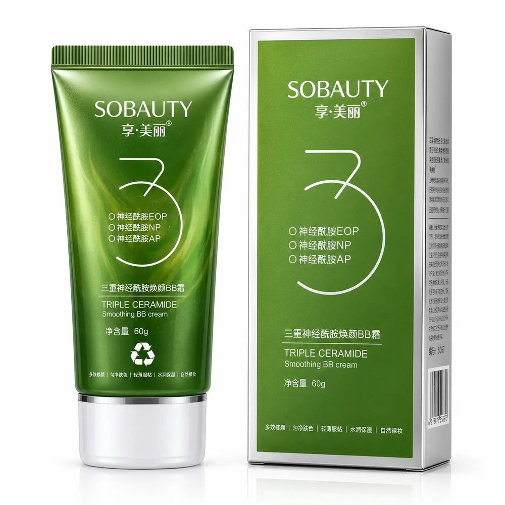 SOBAUTY Triple Ceramide Tea Face Wash tube with front retail box, formulated with triple ceramides for gentle cleansing, hydration, and skin barrier support.
Recommended Shopify Image Name