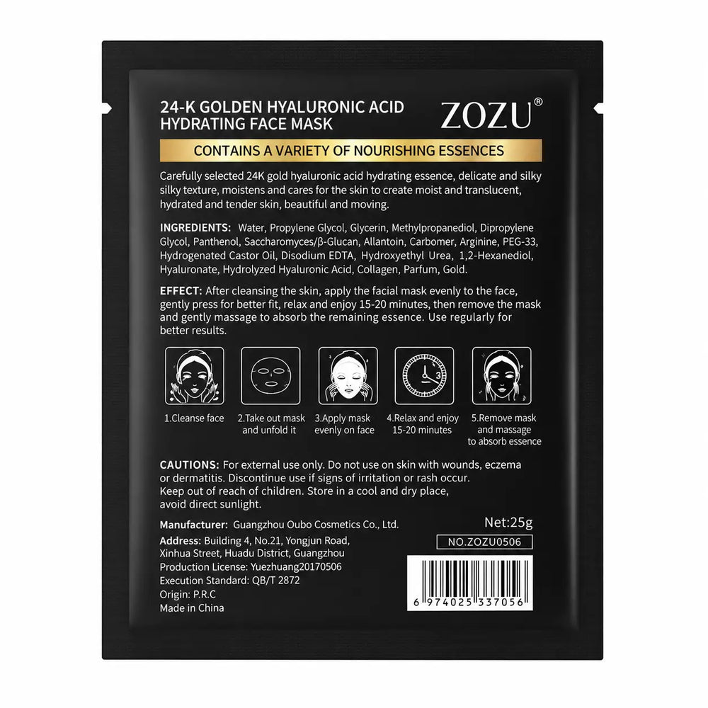 ZOZU 24K golden hyaluronic acid hydrating face mask product details