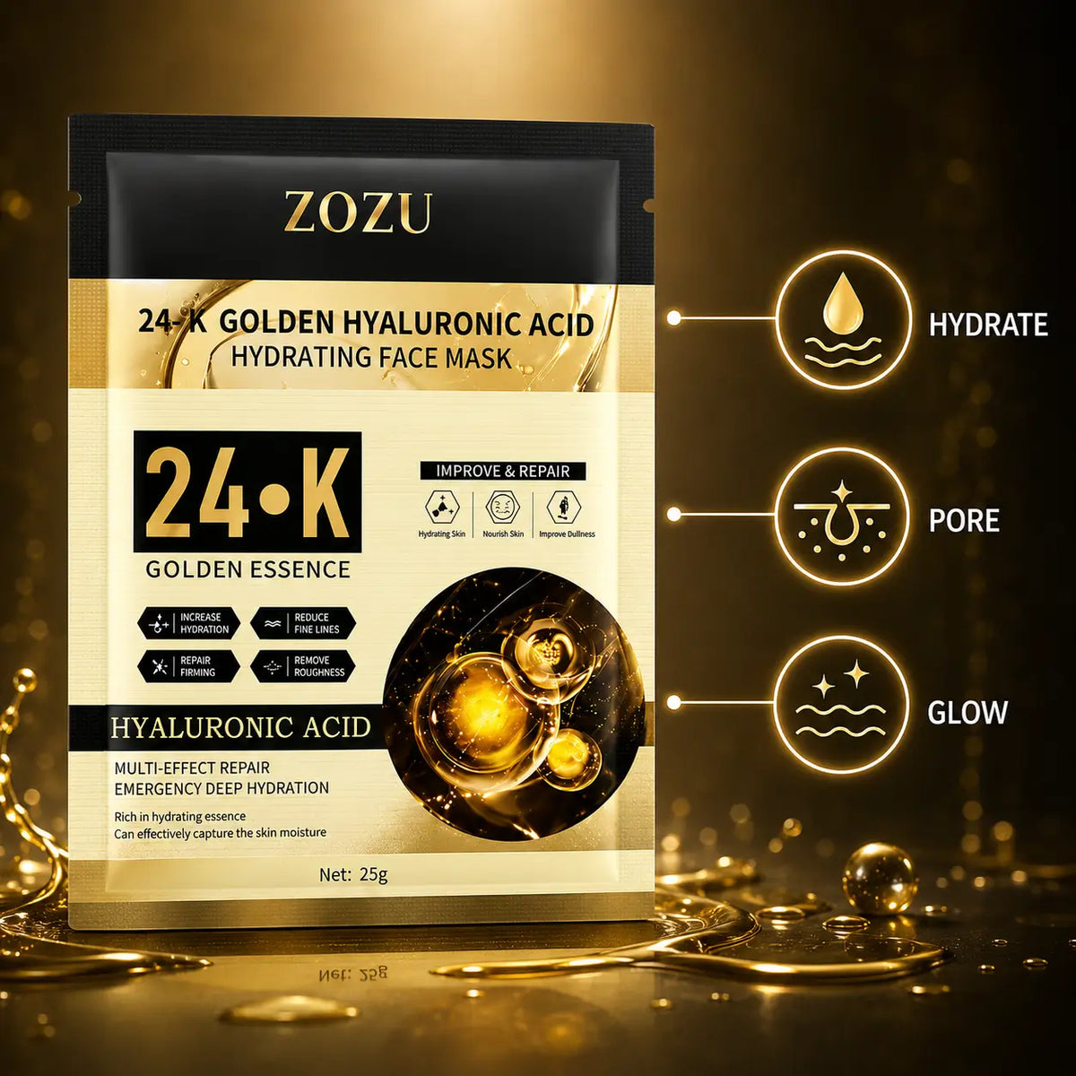 ZOZU 24K golden hyaluronic acid hydrating face mask